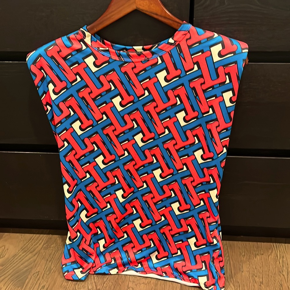 Pink and blue modern pattern rayon blouse